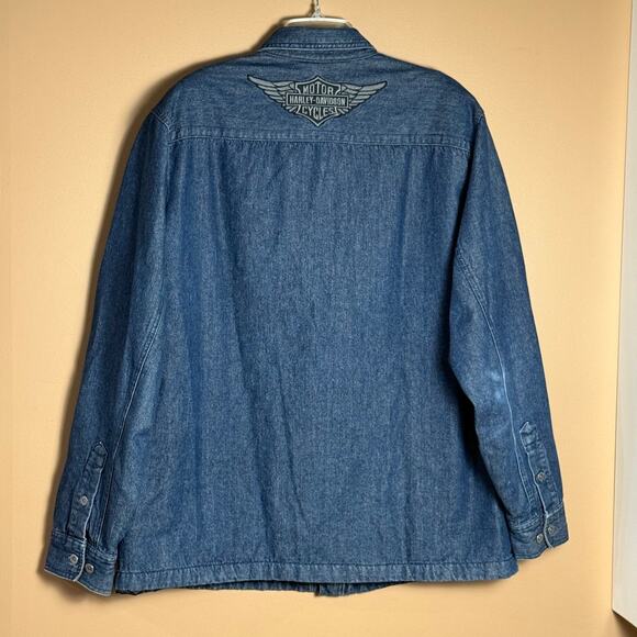 Vtg Harley Davidson Denim Jacket Mens Button Up Quilted Lining Size XLT Tall - Picture 6 of 8